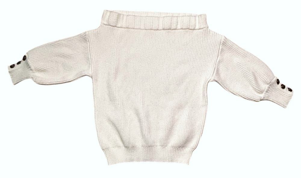 Mazik Off-the-Shoulder Gold Button Embellished Sleeve Cream Sweater Small
